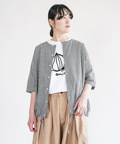 solamonat poche|ギンガムストライプ5分袖シャツカーディガン トップス ブラウス チェックシャツ ストライプシャツ【ご予約商品/5月上旬頃入荷予定】 poche-gs-shcd