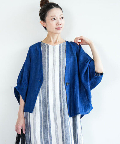 blue willow|Lシングルガーゼハオリ レディース リネン カーディガン 羽織り 半袖 Vネック トップス【ご予約商品/7月中旬頃入荷予定】01fup17301