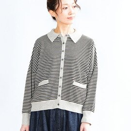 mao made|やわらかコットン衿付きカーディガン レディース トップス ボーダー 611111