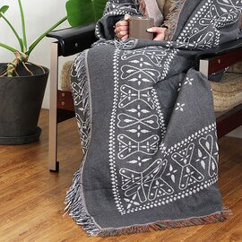 HERE by DETAIL|Bandana Throwket "Paisley Gray" バンダナ スローケット " ペイズリー グレー " ラグマットとしても使える大判スローケット