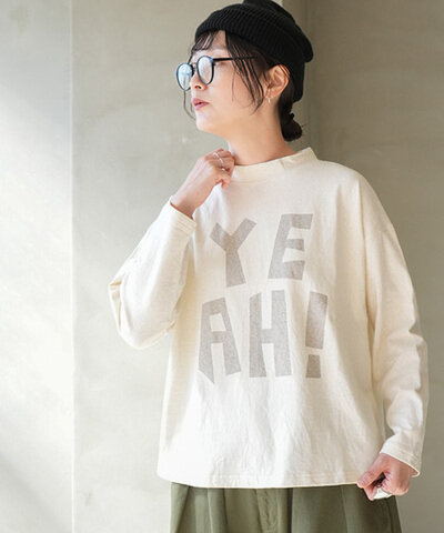 tumugu|ラフィ天竺 長袖プリントT (YEAH!) ロゴTシャツ プルオーバー カットソー tc26402