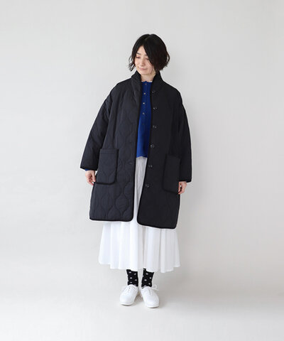 YURK geniet van|ショールカラーの パイピングキルティングコート