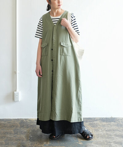 NATURAL LAUNDRY|【40%OFF】ミリタリーツイル ジレジャンスカ ジャンパースカート レディース ワンピース ベスト 7251o-002