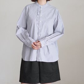 Nouvelles du paradis|ストライプクロス アメリカンブロードクロス 別フリルアレンジ ブラウス シャツ 長袖 PB26317 ヌーヴェル ドゥ パラディ