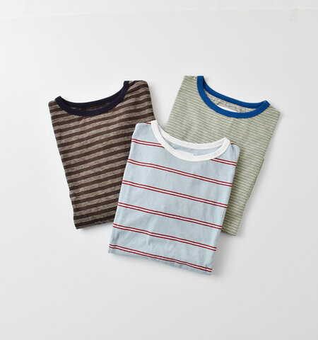 kha:ki|コットン スラブヤーン マルチ ボーダー 7分袖 プルオーバー “MULTI STRIPED TOP” mil25hcs3432-ms