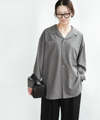 solamonat poche|ポリスパンオープンカラーシャツ トップス オーバーシャツ レディース 【ご予約商品/3月中旬頃入荷予定】poche-ps-ovsh2