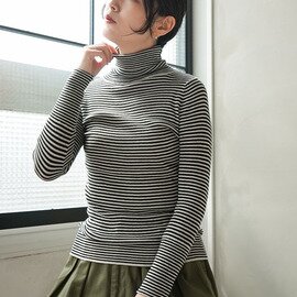 tumugu|コットンリブニット ロングタートルネックカットソー インナー tk16426