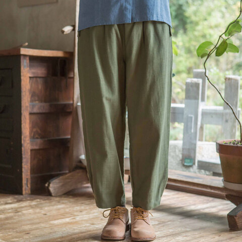 sisam|ニュアンスあるスラブ生地でお作りした丸みあるパンツ【オーガニックコットン】【秋服】【重ね着】 / OCスラブヘリンボンスソスリットパンツ