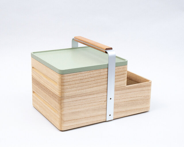 トレイ蓋 正方形(セージグリーン)、オカモチ ミックス(アルミショートハンドル)