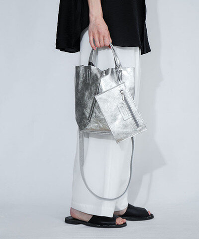 MARLON FIRENZE|SHOPPER MINI ショッパーミニ メタリックレザー レザーバッグ ショルダーバッグ ミニバッグ 手提げ ポーチ付き 53263-1-00611