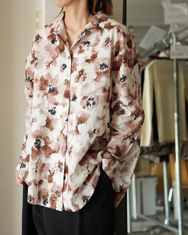 mizuiro ind|花柄プリント ワイドシャツ 長袖シャツ print wide shirt 3-230148 ミズイロインド
