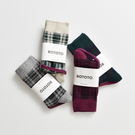 ROTOTO|チェックパターン メリノ ソックス 靴下 r1626