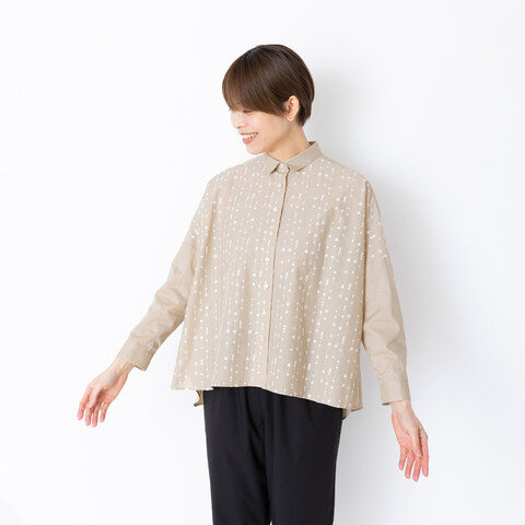 STAMP AND DIARY｜刺繍"pudota" 60コットンローン シャツカラービッグシャツ