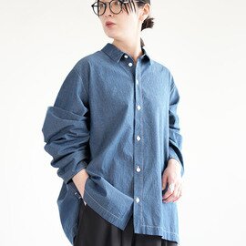 FIR MUM|オーガニックコットン強撚ウェザー ビッグスリーブ シャツ FSTWSH ブラウス トップス ブルー シャンブレー vg-fr0102sf