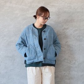 tumugu|コットンリネンデニムキルティングジャケット FADE BLUE