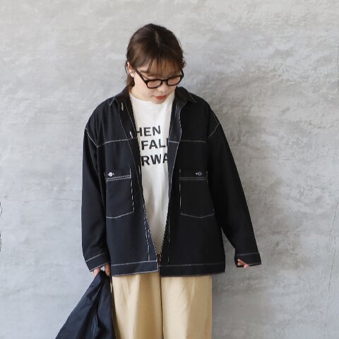 sabbatum|リサイクルポリエステル45Sブロード配色ステッチシャツ
