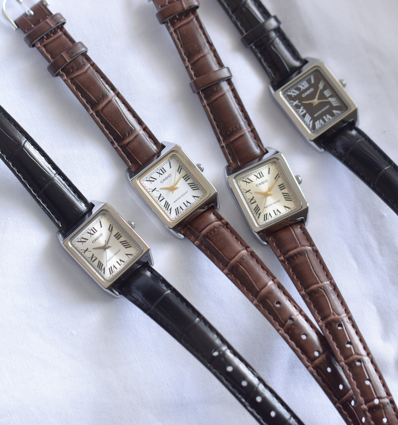 CASIO｜スクエアケースレザーベルト腕時計 ltp-v007l-1b-7b-9b-rf Piu di  aranciato(ピウディアランチェート) キナリノモール