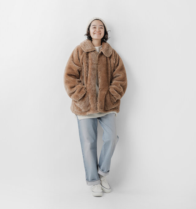 model saku：163cm / 43kg 
color : beige / size : youth