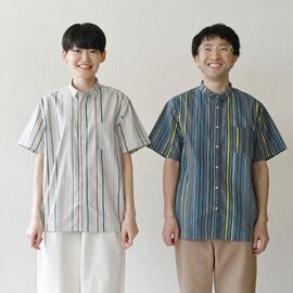 sisam｜ユニセックス　OCハンドプリントストライプシャツ【オーガニックコットン】