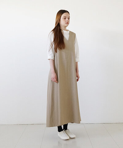 Mochi｜ v-neck belt dress [ms22-op-02/beige/・1] Vネックベルトドレス