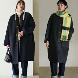 LE GLAZIK|リバーシブル ノーカラー コート ウール ロングコート チェック アウター JL-8982MFW ル グラジック