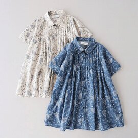 SOIL|80s VOILE LEAF & FLOWER PRINT FRENCH SLEEVE PINTUCK SHIRT