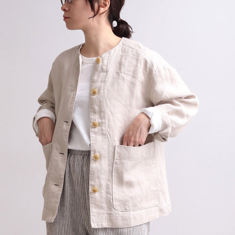 Yuni リネンデニム ノーカラーチュニック丈 ブルゾン 1701bz Yuni ユニ キナリノモール Yuni リネンデニム ノーカラーチュニック丈 ブルゾン 1701bz Yuni ユニ キナリノモール