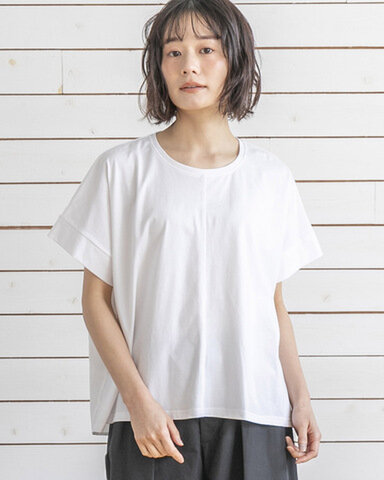 ATELIER EQUAL style|TCハイゲージ天竺切替プリーツプルオーバー/コットン・ポリエステル・プリーツ・半袖Tシャツ