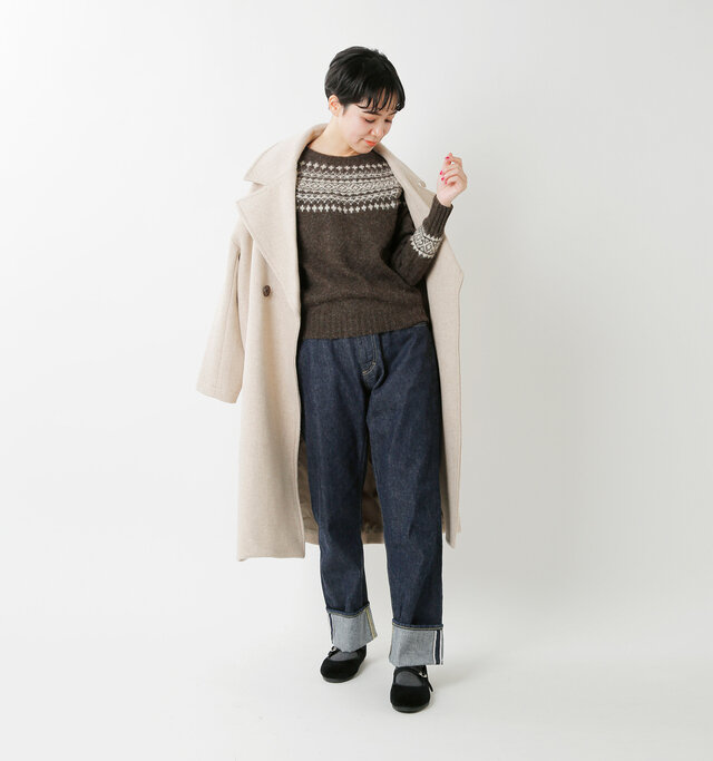 model saku:163cm / 43kg
color : mole×cream / size : 34