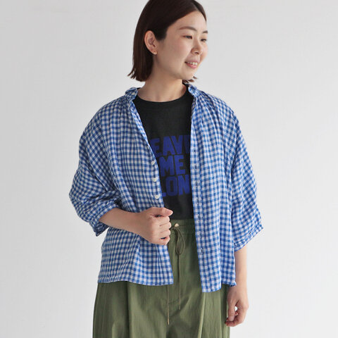 Brocante|フレンチリネンギンガム グランシャツ【DM便発送可能】