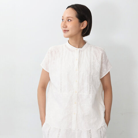 ichi|総レースながらも甘さ控えめの半袖シャツ カットワーク刺繍シャツ kurashisha