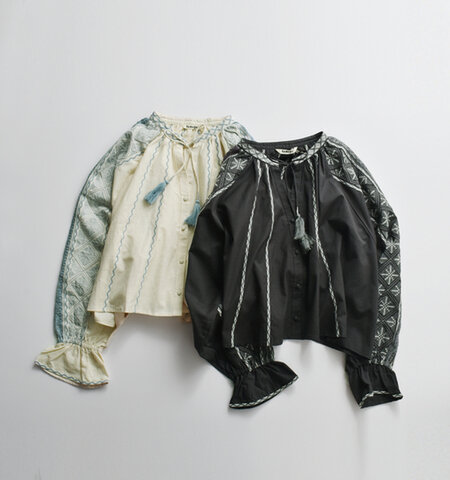 tumugu|コットン リネン 刺繍 長袖シャツ ボレロ カーディガン tb25116-ms