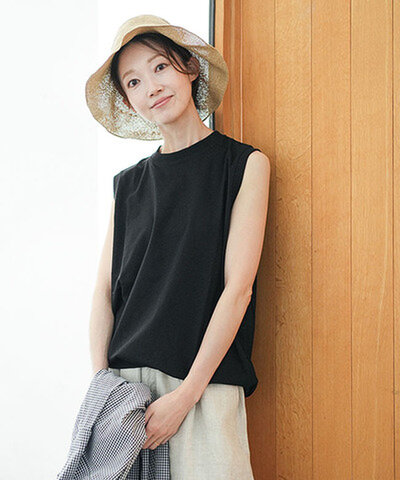 SOLAMONAT|【SALE 40%OFF】ジェラート天竺 クルーネックノースリーブ レディース トップス Tシャツ カットソー sma-jt-mnc