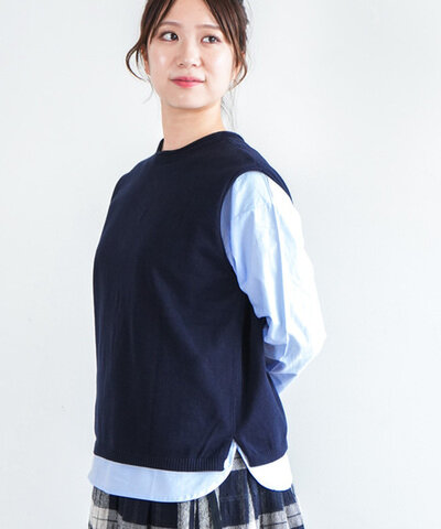 mao made|コットンインナーセット ベスト モックネックベスト ラウンドヘムブラウス レディース トップス 2点セット 541146