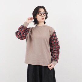 NARU|(ナル) 40/2天竺×40タータン ギャザースリーブPO 665006 タータン チェック柄 異素材