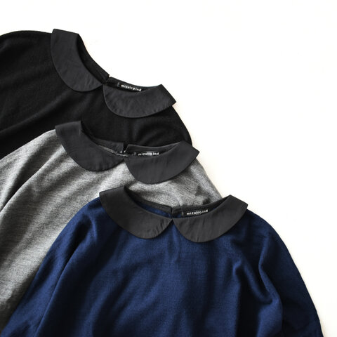 mizuiro ind|ラウンドカラーワイドシルエットワンピース shirt collar wide one-piece ドロップショルダーニットワンピ 襟付き 4-258763 ミズイロインド