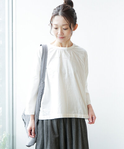 prit|【40%OFF】【WOODY別注カラー】 47/2サイクロプレミアム天竺×50/1ブロード切替7分袖ビッグプルオーバー カットソー ブラウス シャツ トップス レディース p91534