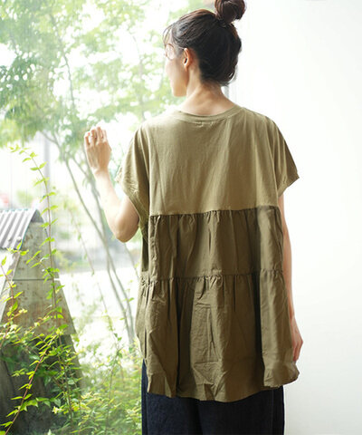 ichi|【SALE 20%OFF】バックティアード PULLOVER レディース トップス 切替 プルオーバー カットソー Tシャツ 半袖 251247
