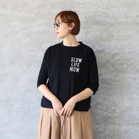 PACIFIC PARK STORE|17/1BD天竺七分袖プリントプルオーバー SLOW LIFE NOW Tシャツ カットソー