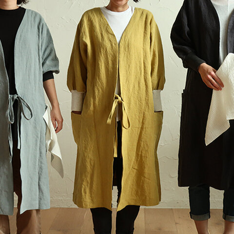 Kapoc｜Japanese house working coat original 割烹着 リネン【ギフト】【クリスマスギフト】