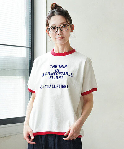 BLUE LAKE MARKET|アメリカンドライ天竺 リンガープリントTee レディース トップス Tシャツ リンガーT トリムT b-521019