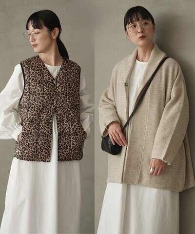 ichi|Knit Cardigan + Leopard Inner Down Vest ニットカーディガン+レオパードインナーダウンベスト レディース アウター 2点セット/保存袋付属 250471