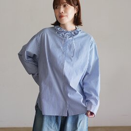 mizuiro ind|ストライプギャザー ネックシャツ 長袖シャツ stripe gather neck shirt 3-230138 ミズイロインド