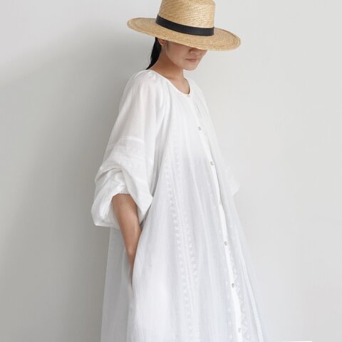 ichi｜Cotton Gauze Embroidery Shirt Dress