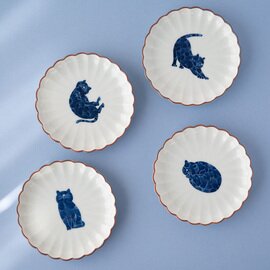 西富陶磁器|ねこのプレート 呉須・菊割 小皿 4種類 【波佐見焼・和食器】【ギフト】【ネコ・猫グッズ】