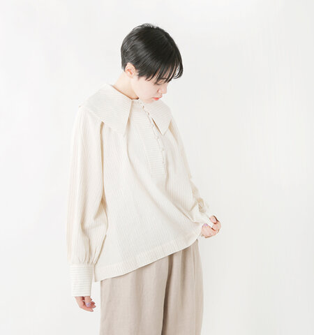 MAGALI|コットンリネン ストライプ アンティーク襟ブラウス bl144-mt