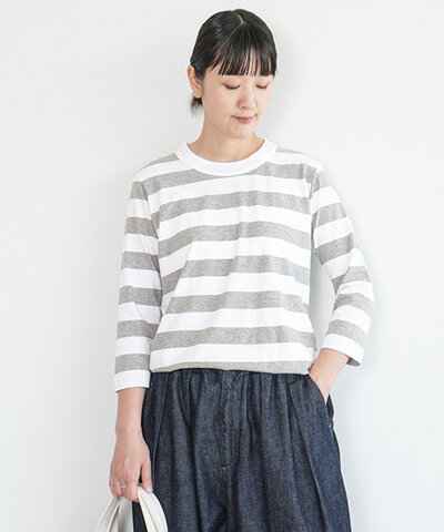 LAITERIE|ふわふわ天竺 ボーダー7分袖カットソー/Tシャツ PCT-9A