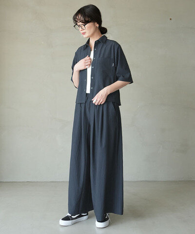 THOUSAND MILE|SHORT SLEEVE SHIRT & LONG PANTS SET T/PU(PRINT) 半袖シャツ トップス フレアパンツ ボトムス セットアップ 2点セット tm261tp00932
