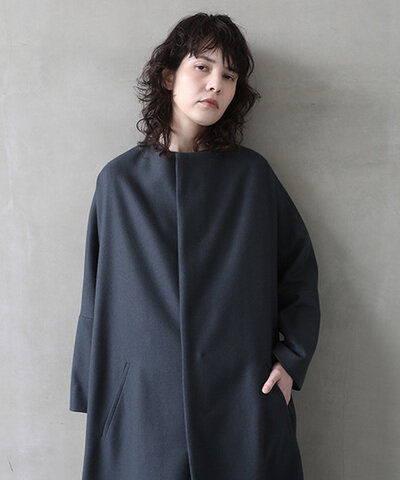 Mochi｜no collar coat [dark moss grey]
