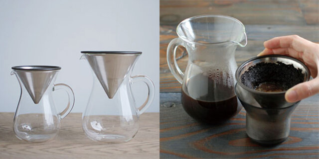 サイズは2種類、2杯分(300ml)と4杯分(600ml)があります。
ホルダーをセットで使って、ドリップした後のステンレスブリューワーを置けば、周辺を汚すことがありません。